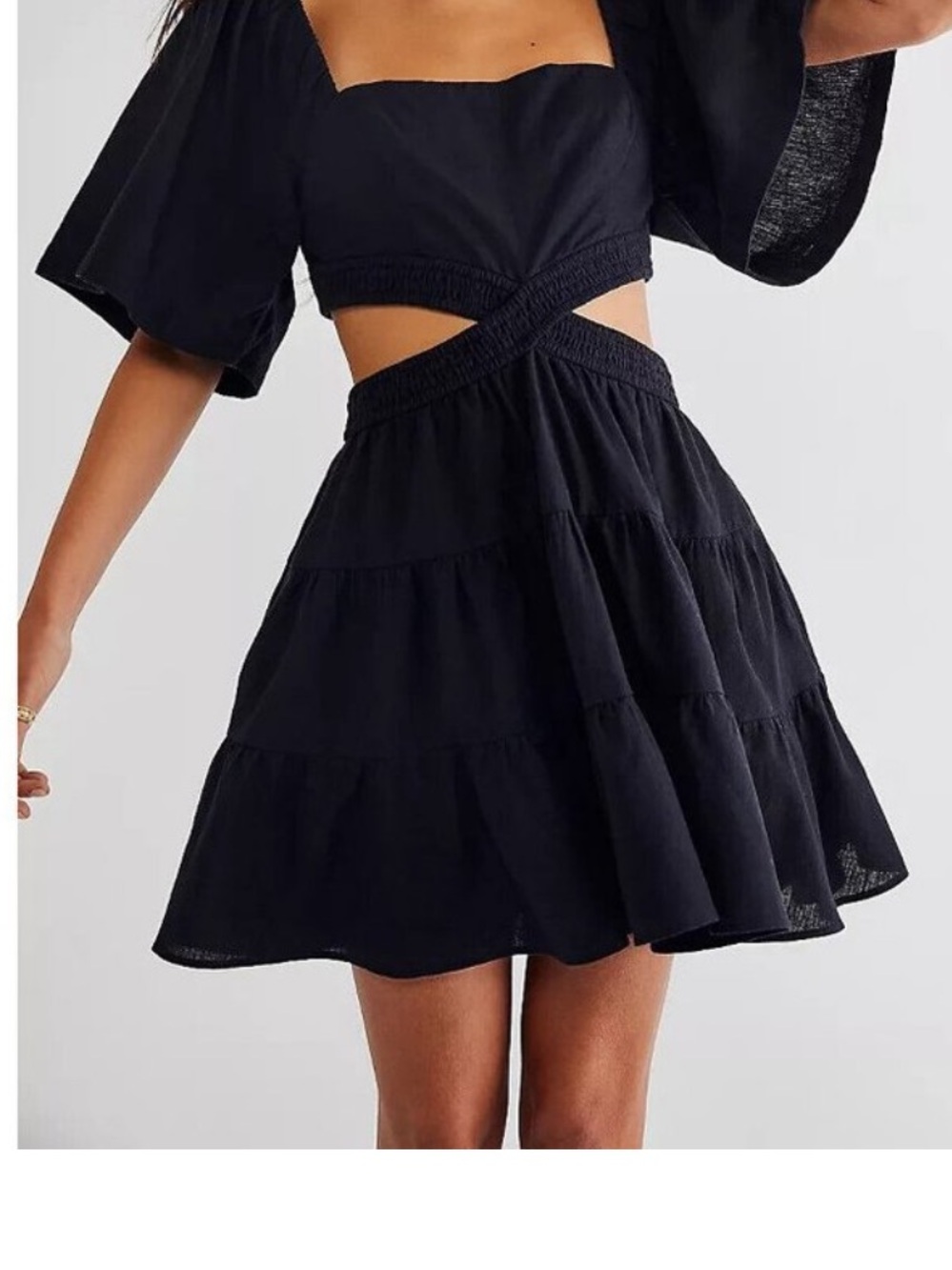 Free People Black Smocked Waist Mini Dress xs p